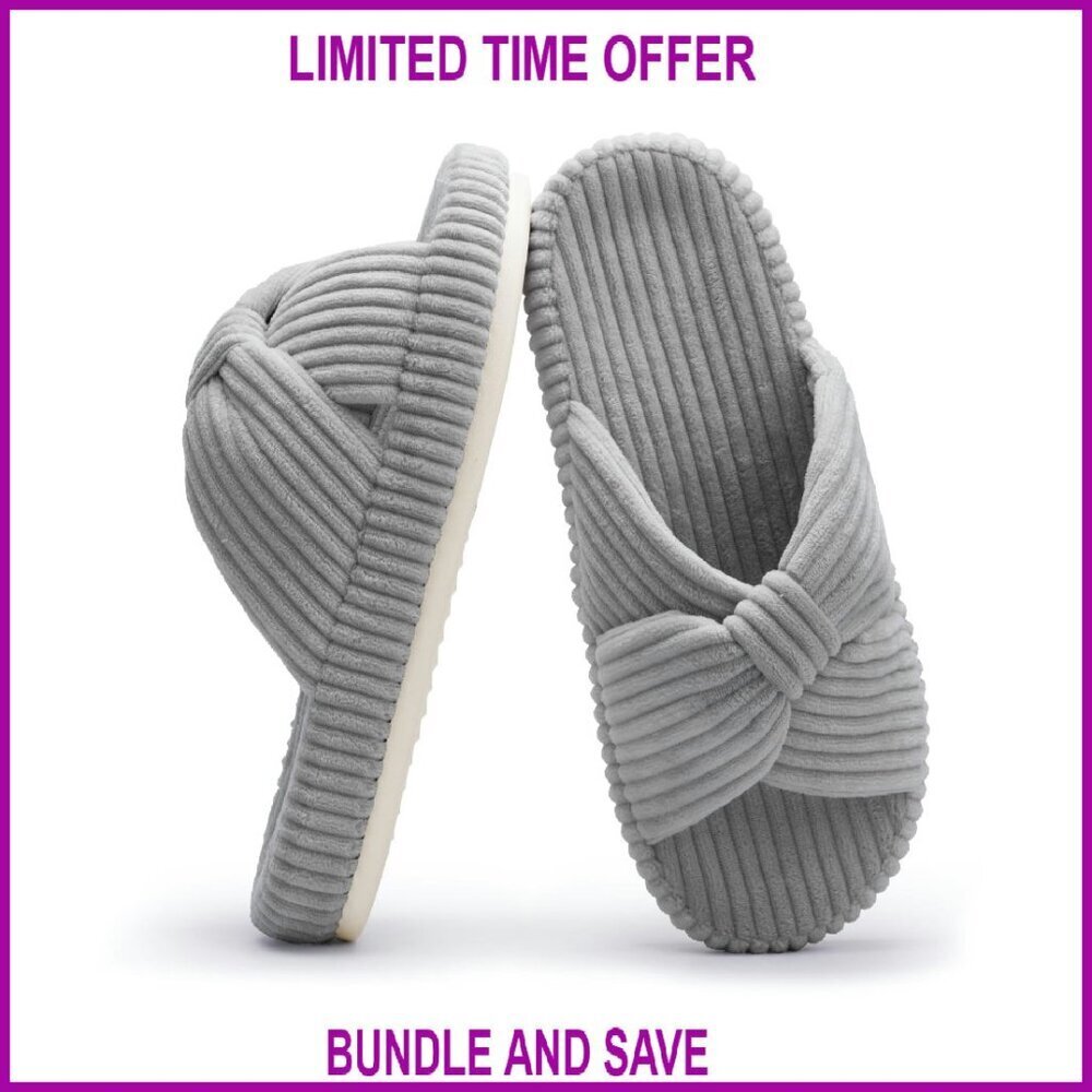 Memory Foam Corduroy Bow Slippers Women's Comfy House Shoes
